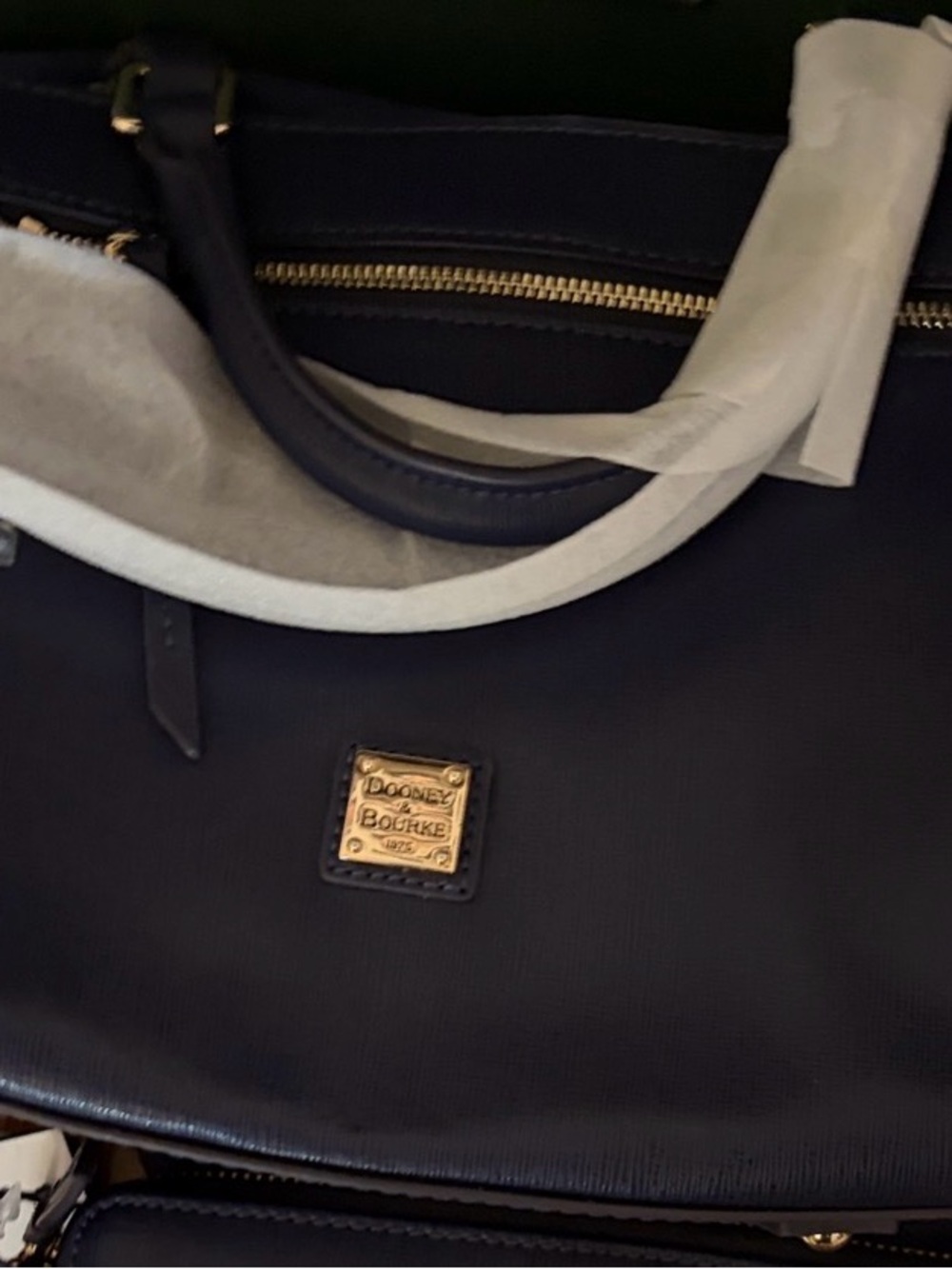 Dooney & Bourke Navy Saffiano Leather Satchel with Gold Hardware